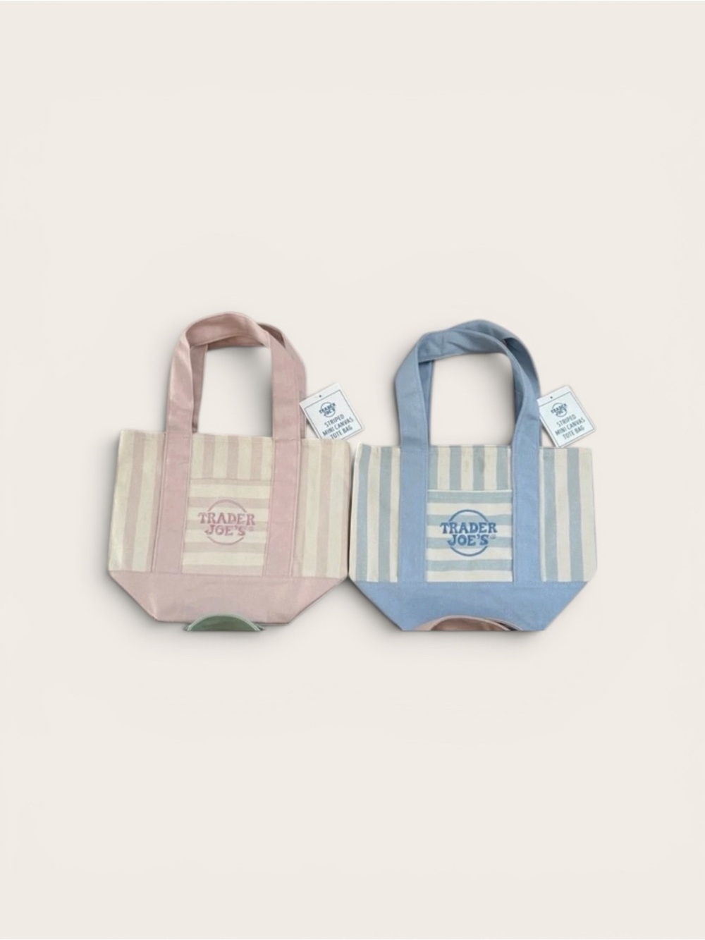 Trader Joe’s Striped Mini Canvas Tote Bag Pink and Blue NWT